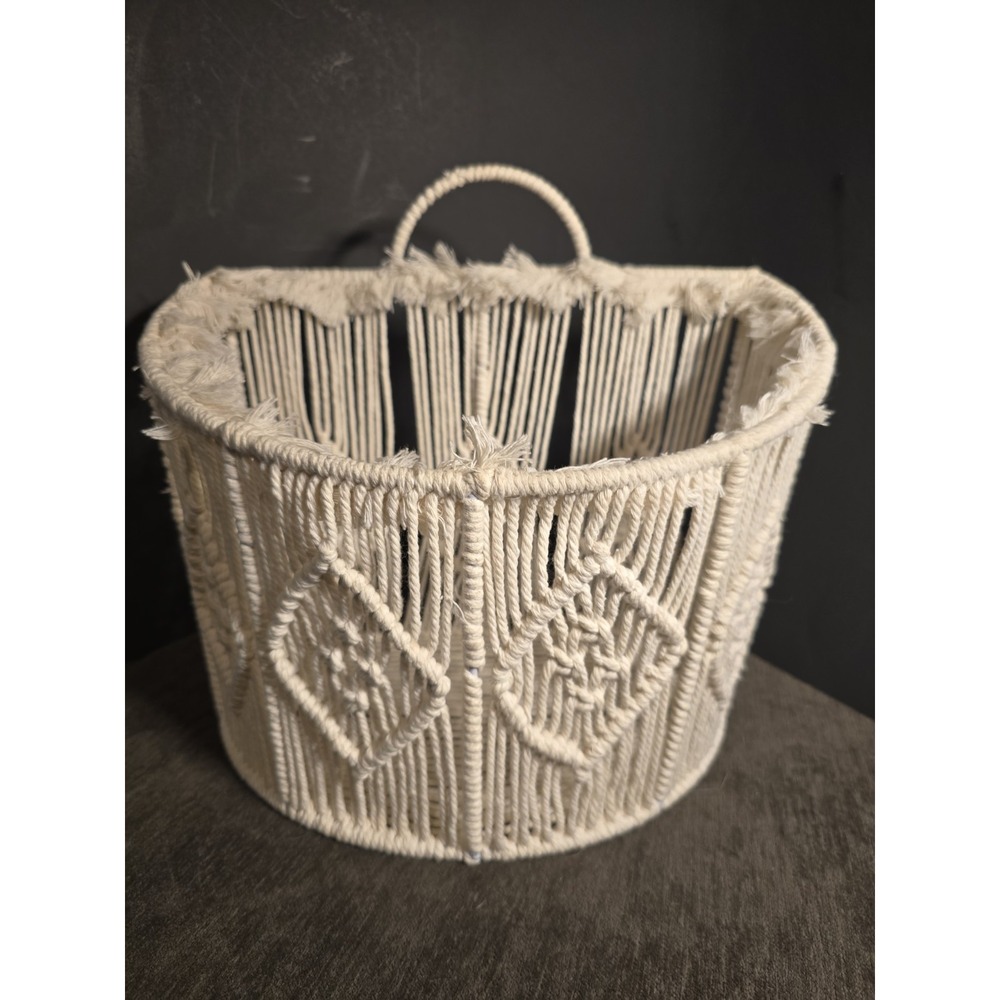 Boho Macrame Wall Hanging Basket Woven Pocket Planter Storage Large Size Cream